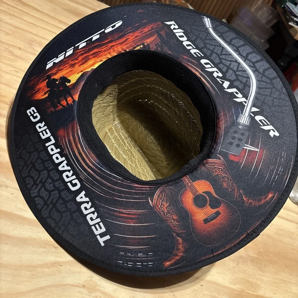 RARE NITTO GRAPPLERS Straw Hat Tan Fedora Graphic Print Bill OSFM